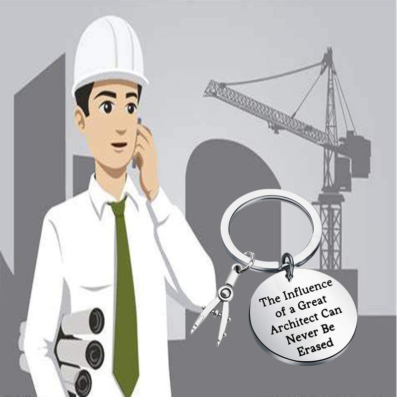 FEELMEM Architecture Keychain Architect Gift Architectural Engineer Appreciation Keychain The Influence of A Great Architect Can Never Be Erased Jewelry for Architect Engineers (silver) - Image 4